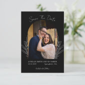 Floral Rustic Arch Photo Black Wedding Monogram セーブザデート (スタンド正面)