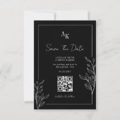 Floral Rustic Black Elegant Photo Back QR Wedding セーブザデート (正面)