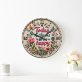 Floral Rustic Botanical Dragonfly Farmhouse ラージ壁時計 (ホーム)