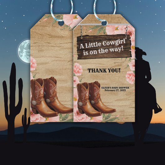 Floral Rustic Cowgirl Boots Baby Shower ギフトタグ
