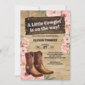 Floral Rustic Cowgirl Boots Baby Shower  招待状 (正面)