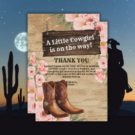 Floral Rustic Cowgirl Boots Flat Thank You Card サンキューカード