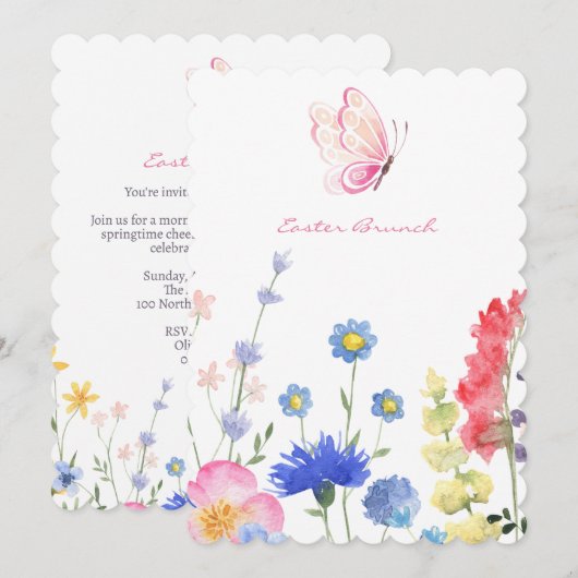 Floral Rustic Easter 招待状 (正面/裏面)