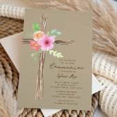 Floral Rustic First Communion Invitation 招待状