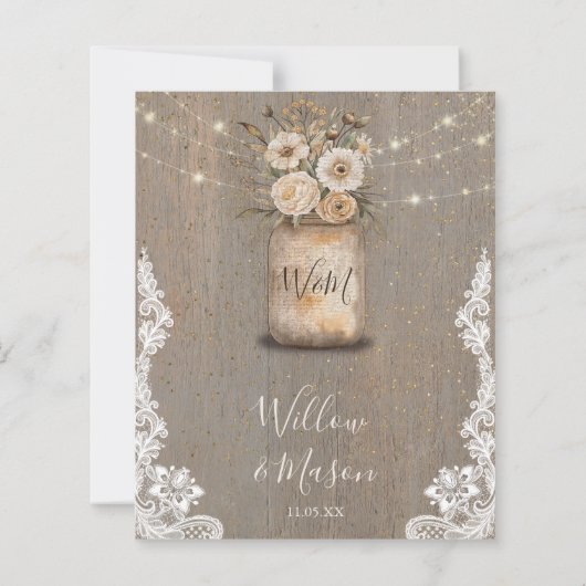 Floral Rustic String Light Bridal Shower Invite (裏面)