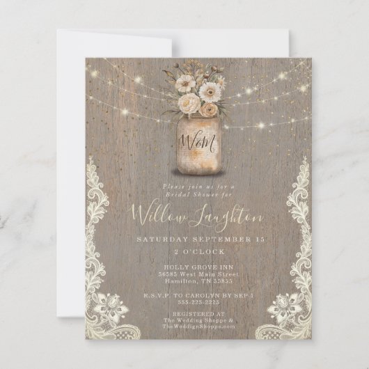 Floral Rustic String Light Bridal Shower Invite (正面)