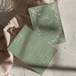Floral Sage Green Botanical Fun All In One Wedding 招待状