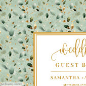 Floral sage green gold eucalyptus leaves wedding ゲストブック