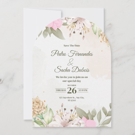 Floral Save The Date Invitation | Elegant Wedding  招待状 (正面)