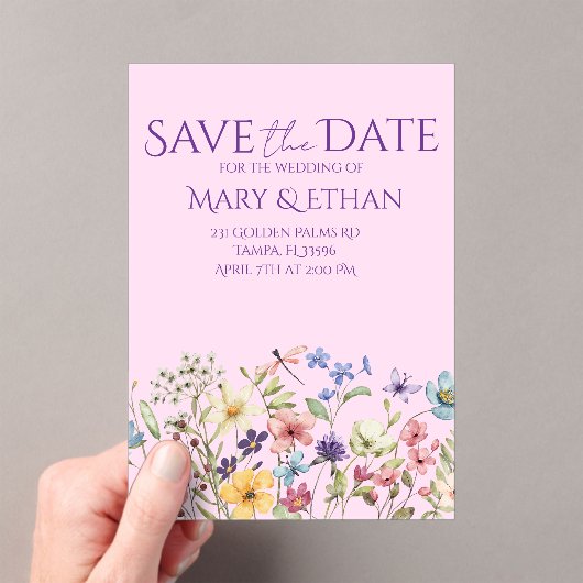 Floral Save the Date Wedding Invitation アクリル招待状 (インサイチュ (ポータブル))