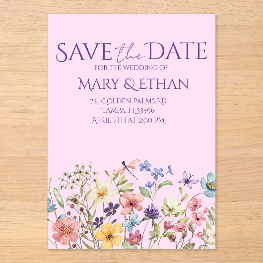 Floral Save the Date Wedding Invitation  アクリル招待状 (正面)