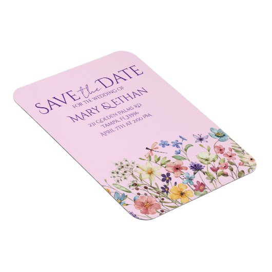 Floral Save the Date Wedding Invitation マグネット (右側)
