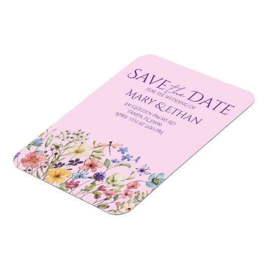 Floral Save the Date Wedding Invitation マグネット (左側)