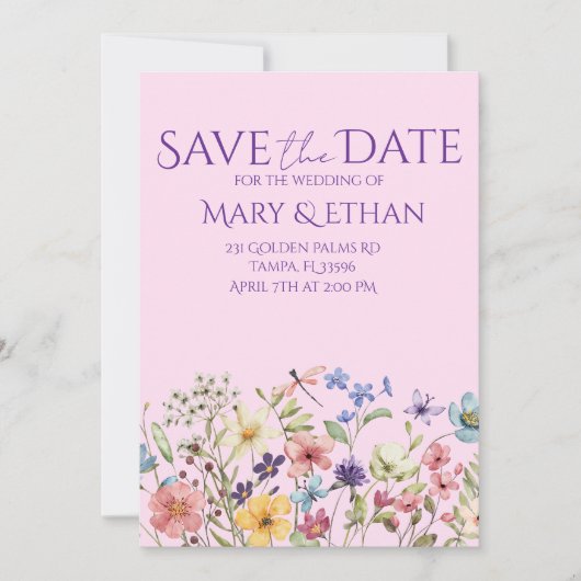 Floral Save the Date Wedding Invitation  招待状 (正面)