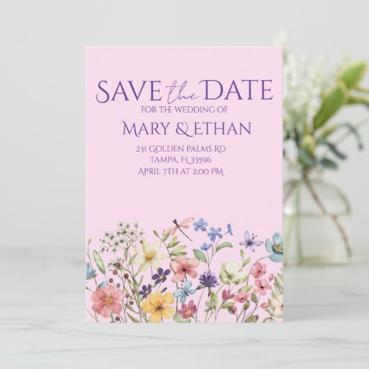 Floral Save the Date Wedding Invitation  招待状 (スタンド正面)