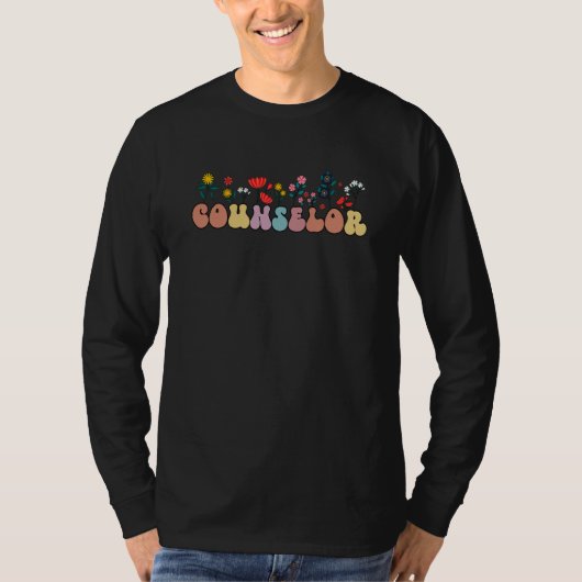Floral School Counselor Therapist  Counseling Teac Tシャツ (正面)
