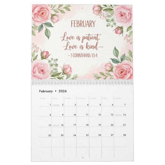 Floral Scripture Calendar  カレンダー (2月 2026)