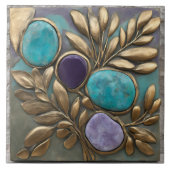 Floral Sculpture in Turquoise, Gold and purple タイル (正面)