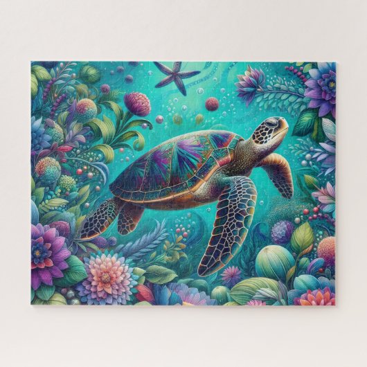 Floral Sea Turtle ジグソーパズル (横)