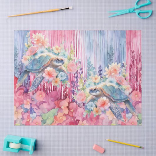 Floral Sea Turtle Decoupage Tissue Paper 薄葉紙 (クラフト)