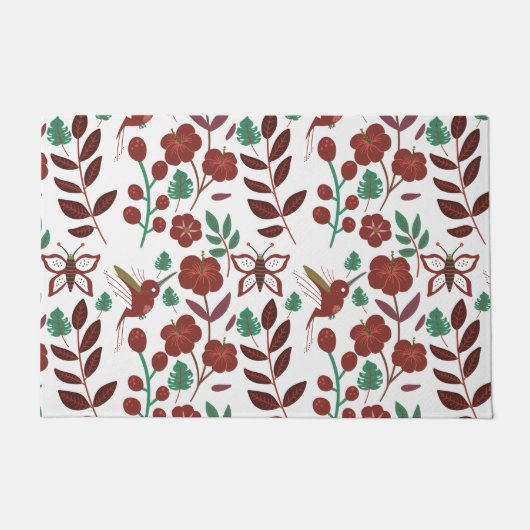 Floral seamless pattern birds and butterflies ドアマット (正面)