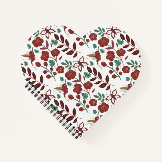 Floral seamless pattern birds and butterflies ノートブック (正面)