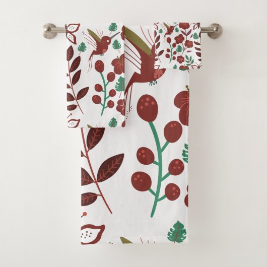 Floral seamless pattern birds and butterflies バスタオルセット (インサイチュ)