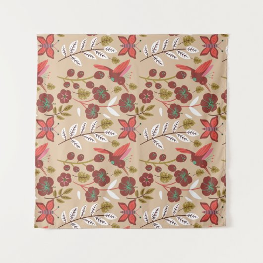 Floral seamless pattern flowers, birds, butterfly タペストリー (正面(横))