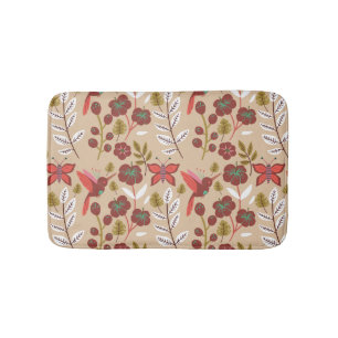 Floral seamless pattern flowers, birds, butterfly バスマット