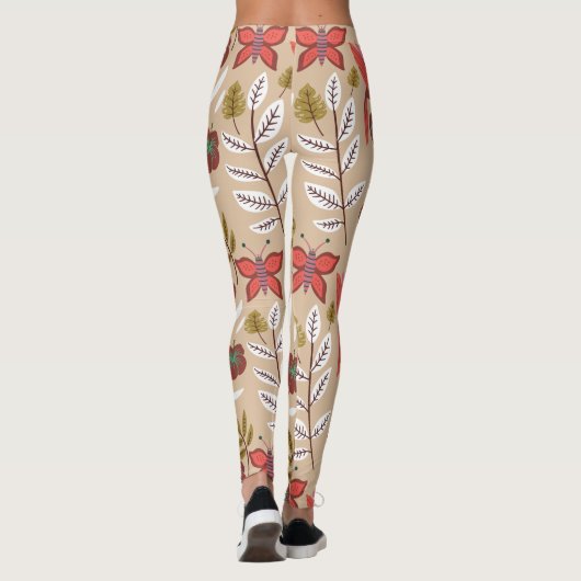 Floral seamless pattern flowers, birds, butterfly レギンス (裏面)