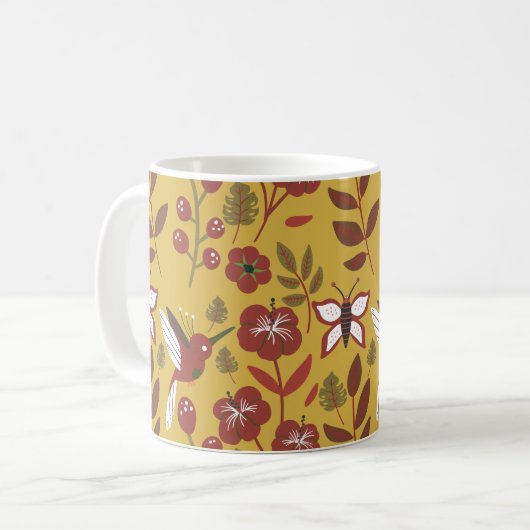 Floral seamless pattern flowers, butterfly, red コーヒーマグカップ (正面左)
