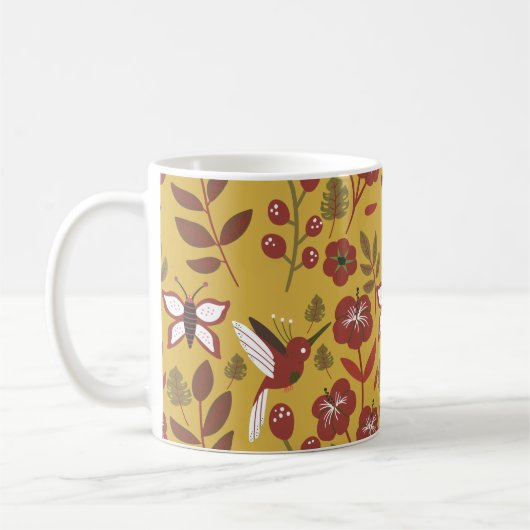 Floral seamless pattern flowers, butterfly, red コーヒーマグカップ (左)