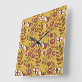 Floral seamless pattern flowers, butterfly, red スクエア壁時計 (傾斜)