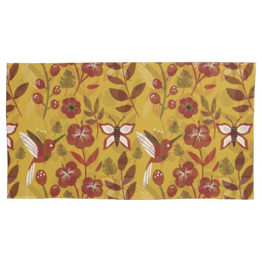 Floral seamless pattern flowers, butterfly, red 枕カバー (正面左)
