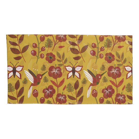 Floral seamless pattern flowers, butterfly, red 枕カバー (裏面-右)