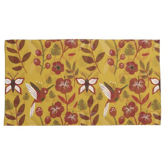 Floral seamless pattern flowers, butterfly, red 枕カバー (正面右)