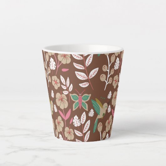 Floral seamless pattern flowers, leaves, butterfly カフェラテマグ (正面)