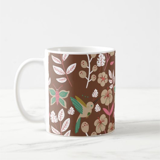 Floral seamless pattern flowers, leaves, butterfly コーヒーマグカップ (左)