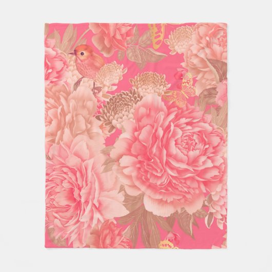 Floral seamless pattern. Garden flowers pink peoni フリースブランケット (正面)