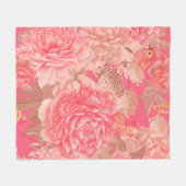 Floral seamless pattern. Garden flowers pink peoni フリースブランケット (正面(横))