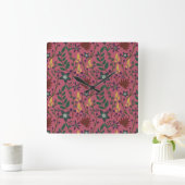 Floral seamless pattern pink flowers leaves branch スクエア壁時計 (ホーム)