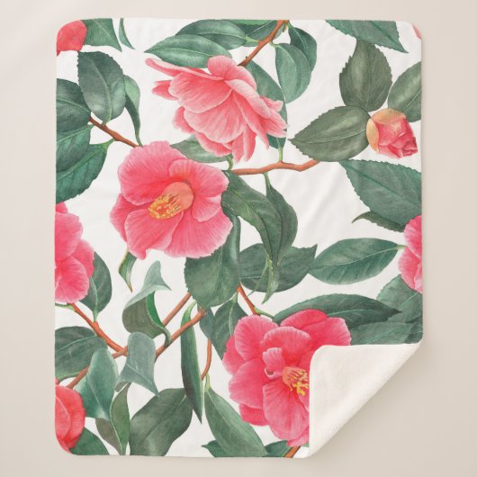 Floral seamless pattern, red camellia flowers with シェルパブランケット (正面)