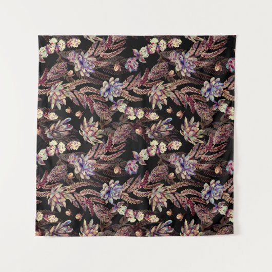Floral seamless pattern. Succulents, ferns, thorns タペストリー (正面(横))