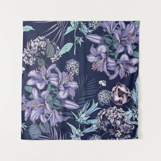 Floral seamless pattern. There are Lily, Hydrangea タペストリー (正面)