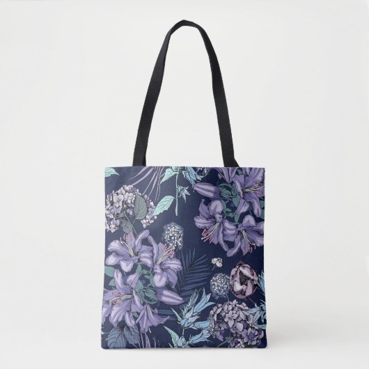 Floral seamless pattern. There are Lily, Hydrangea トートバッグ (正面)