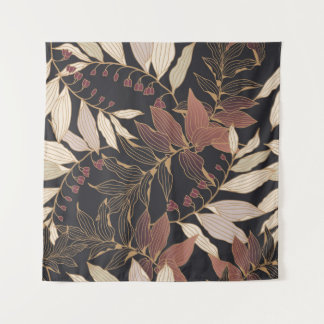 Floral seamless pattern with leaves on a dark back タペストリー