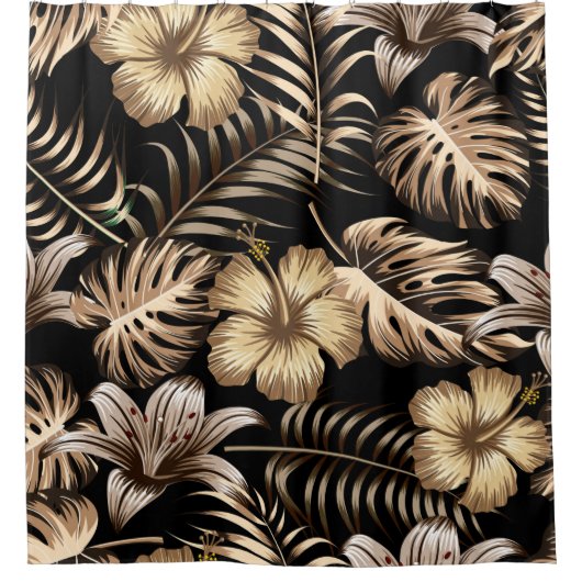 Floral seamless pattern with leaves. tropical back シャワーカーテン (正面)