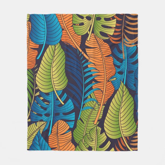 Floral seamless pattern with leaves. tropical back フリースブランケット (正面)