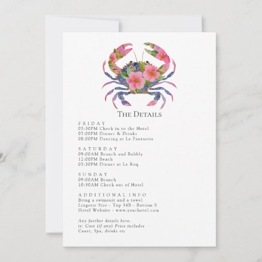 Floral Seashell Coastal Beach Bachelorette Weekend 招待状 (裏面)