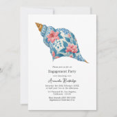 Floral Seashell Coastal Beach Engagement Party 招待状 (正面)